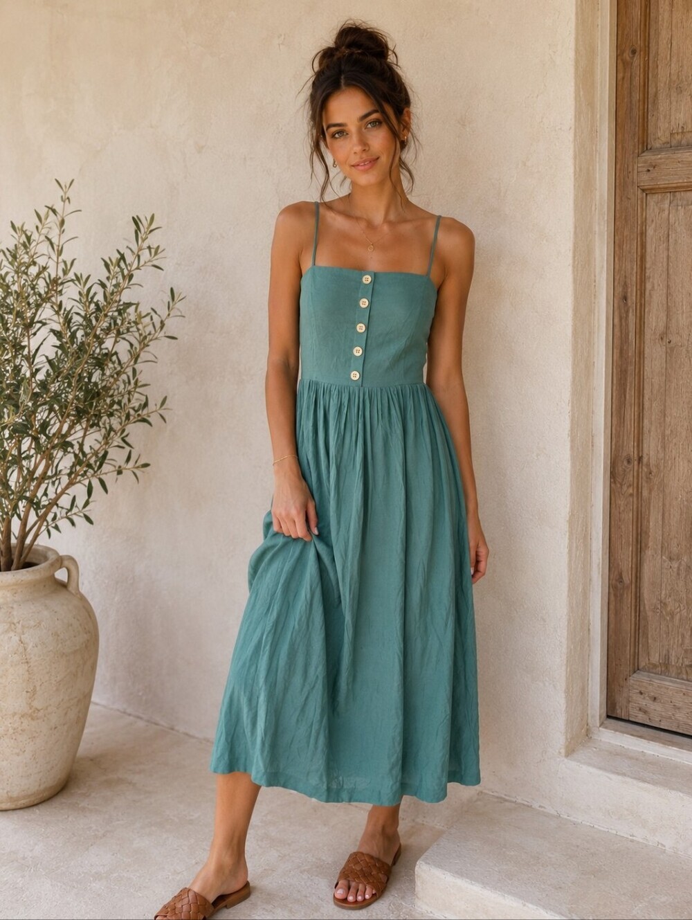 Pink Lily Sage Green Smocked Midi Dress XL Boho Cottagecore Sundress